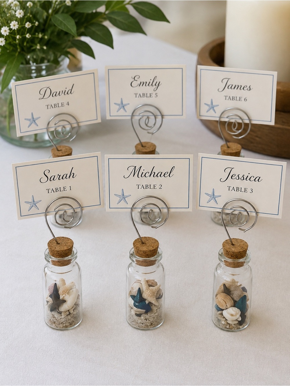 Set of 8 Seashell Coastal Place Settings – Handmade, Table Place Cards